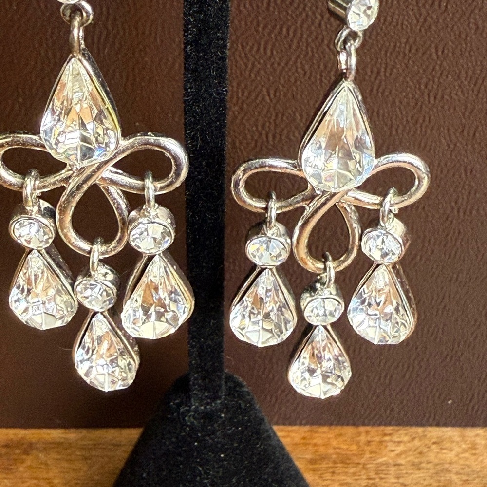 Dramatic Silver Crystal Drop Earrings - image 2